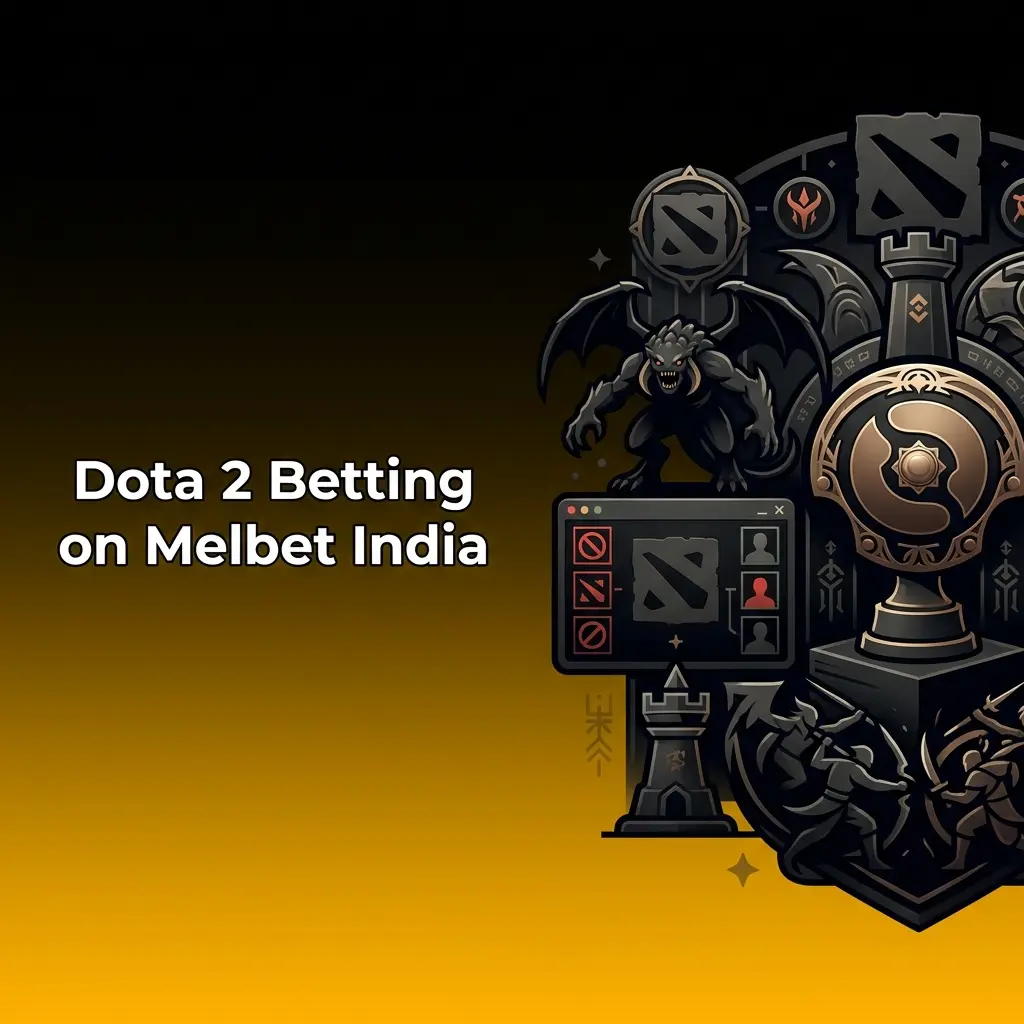 Dota 2 betting on Melbet India showing draft picks and bans, live odds, and major events like TI, ESL One, DreamLeague
