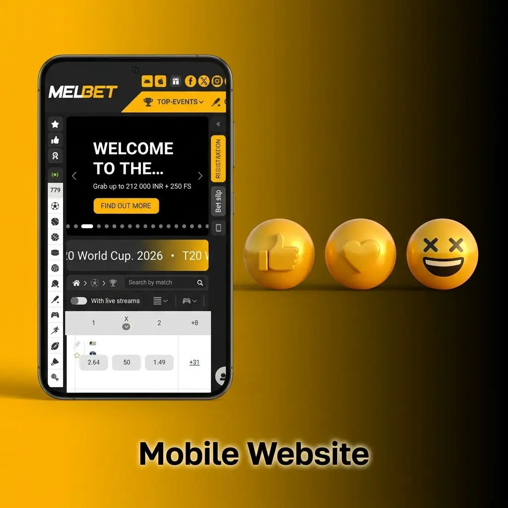 Melbet mobile website on Android and iOS with fast loading, quick deposits, bet slip, sports, casino, and live chat support