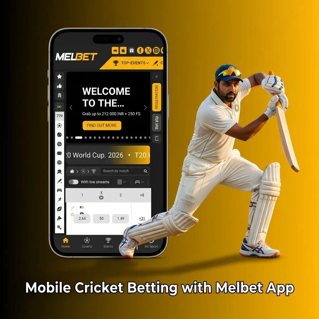 Melbet app on Android and iOS showing live cricket betting odds, quick install steps, and placing a bet on mobile