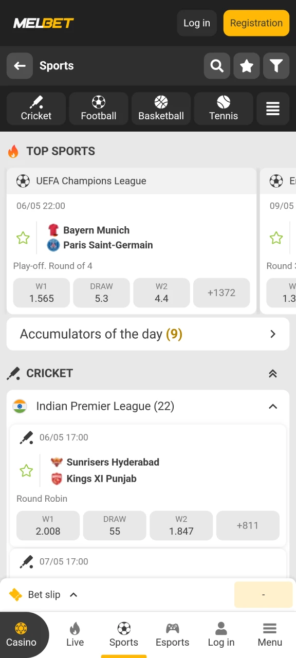 Explore diverse sports markets and competitive odds via the Melbet App.